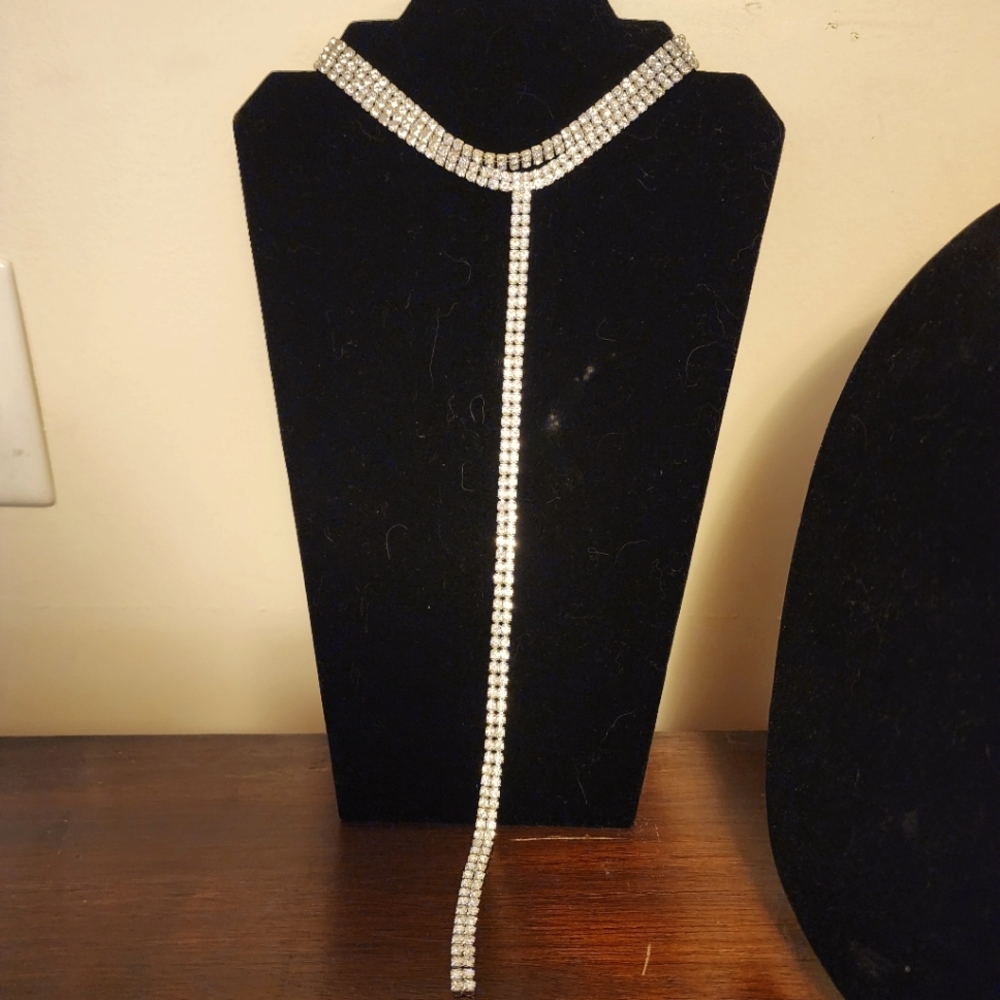 Sexy Rhinestone Necklace Choker Collar Long Single T Drop Date Night Prom Luxury